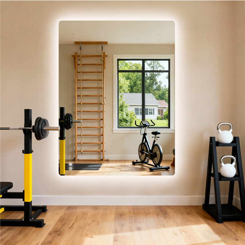 LED Backlit Home Gym Mirror - Adjustable Light, Sleek Design For  Gym, Yoga, Exercise, Dance Studio, 48" x 36"