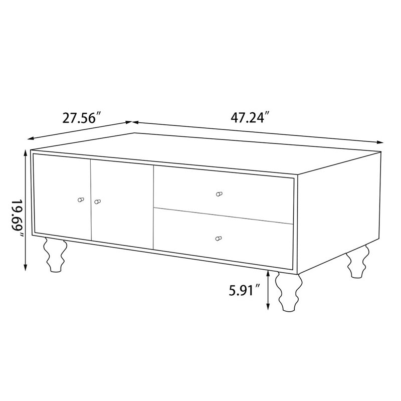 47.24" Black Solid Wood Rectangular Coffee Table