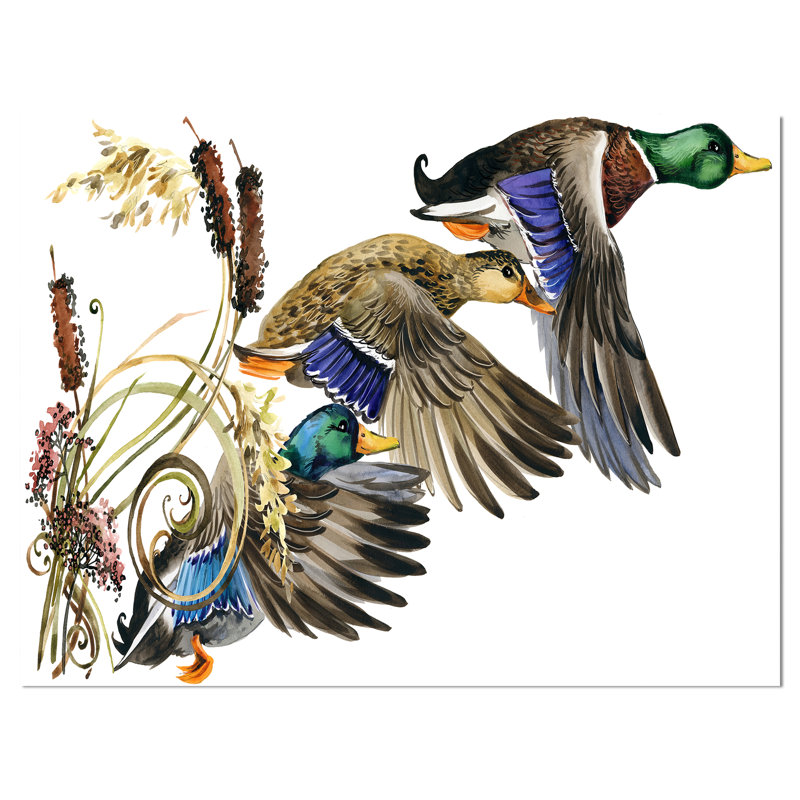 « trois canards de pavillon », peinture, H 20 po x l 20 po x P 1 po, Toile tendue