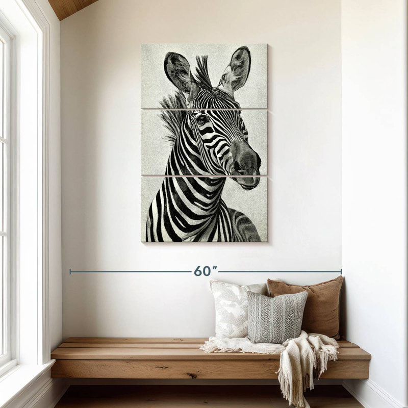Illustration rétro de zèbre, H 45 po x l 28 po