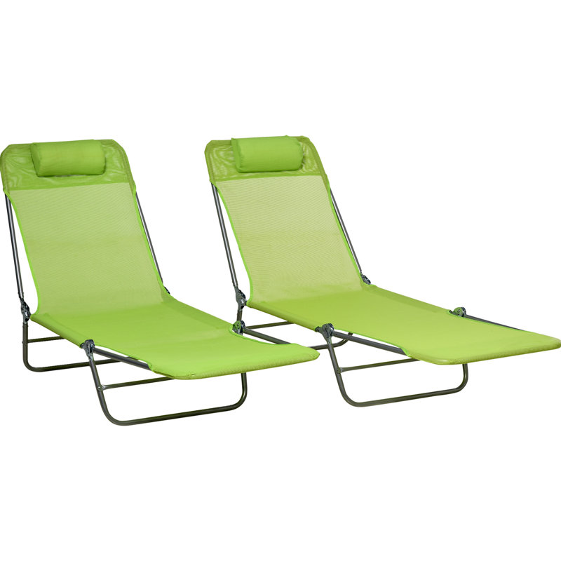 Chaises longues d'extérieur avec coussins, 6 dossiers inclinables, pliables pour la plage, la cour, les chaises longues de patio, 2 chaises réglables et respirantes
