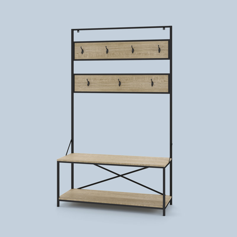 Lotus Hall Tree with Bench and Shoe Storage, Oak   