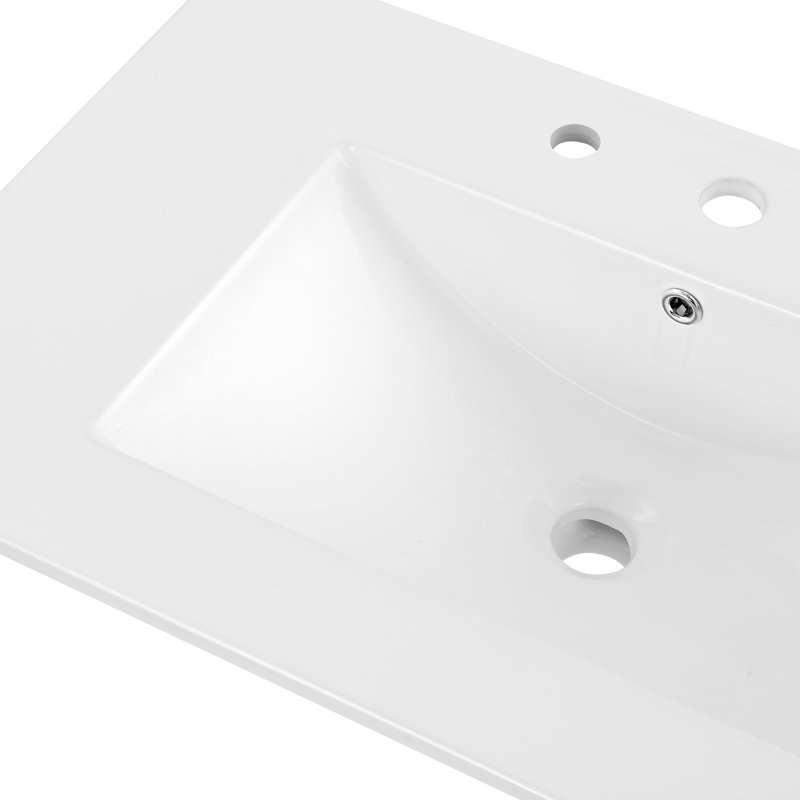 White Rectangular Ceramic Single Sink Vanity Top, 30"