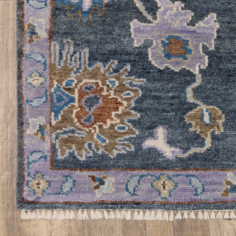 Tapis traditionnel bleu / multicolore en laine Gowen, Tapis de couloir 2 pi 6 po x 10 pi