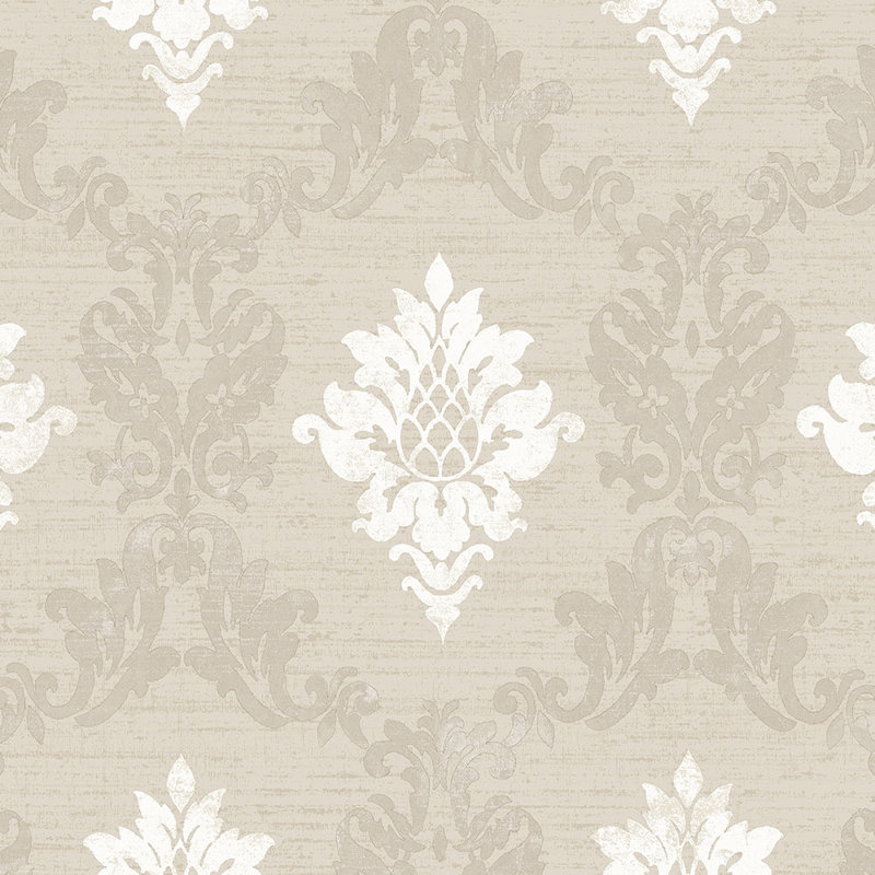 Damask Roll, Taupe/White/Beige