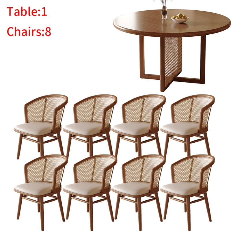 Japanese solid wood round dining table set, 29.5"H x 51"L x 51"W
