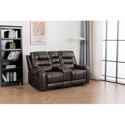 Ilyia Two Tone Vegan Leather Livingroom Reclining Loveseat by Latitude Run