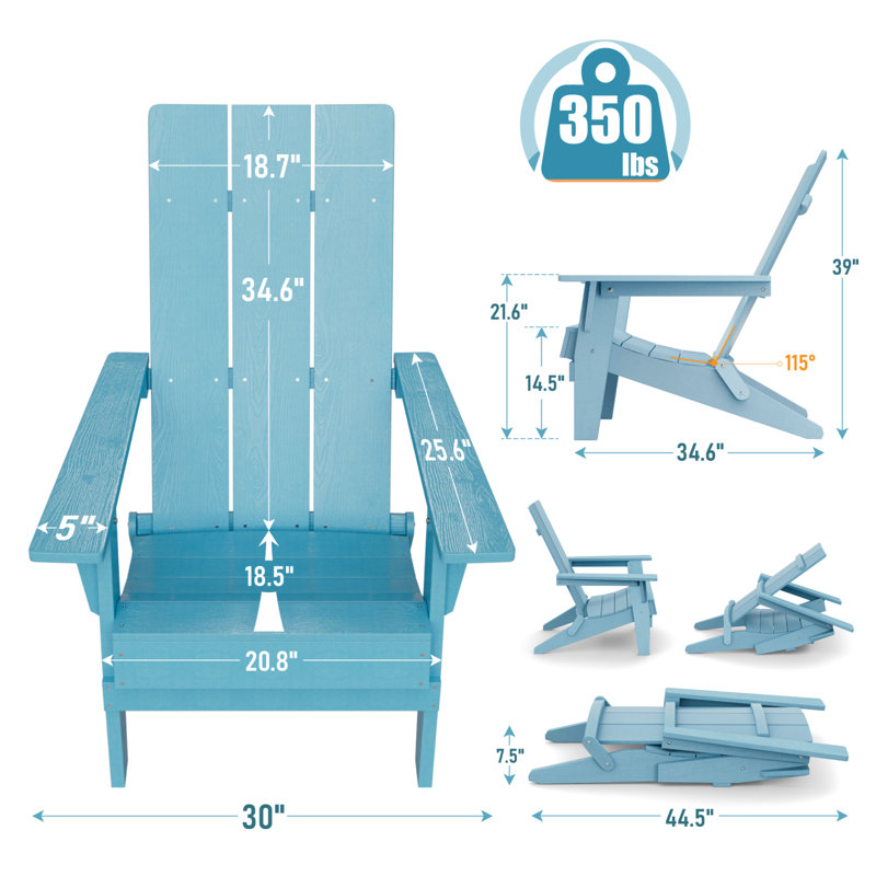 Allurine Foldable Outdoor Adirondack Chair, Blue