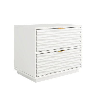 Table d'appoint pratique blanche avec tiroirs pour n'importe quelle pièce, conception côtière, rectangulaire autoportante, bois d'ingénierie, base traîneau, facile à assembler, 24 x 15,71 x 18,95 pouces
