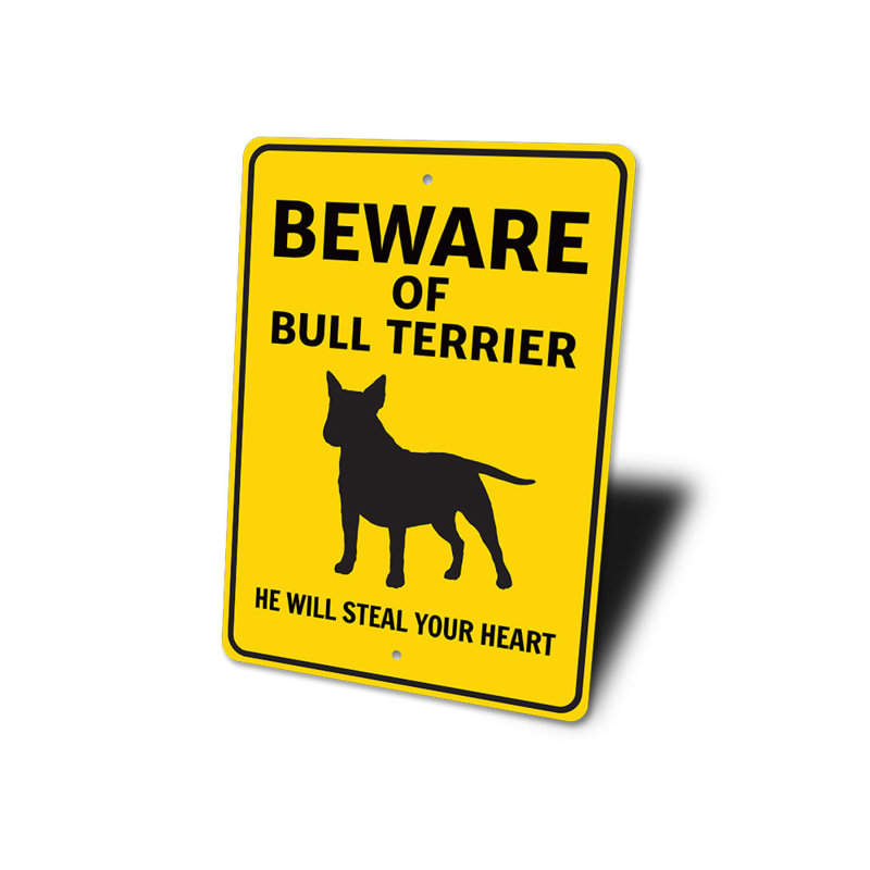 Plaque Bull Terrier Beware, H 18 po x l 12 po x P 0,06 po