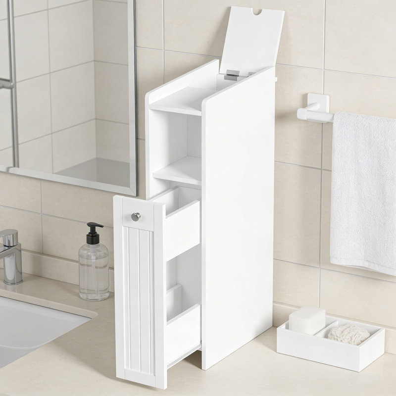 Armoire de rangement mince pour salle de bain avec tiroir coulissant, organisateur autoportant à 4 niveaux pour les petits espaces, conception étroite entre la toilette et le mur