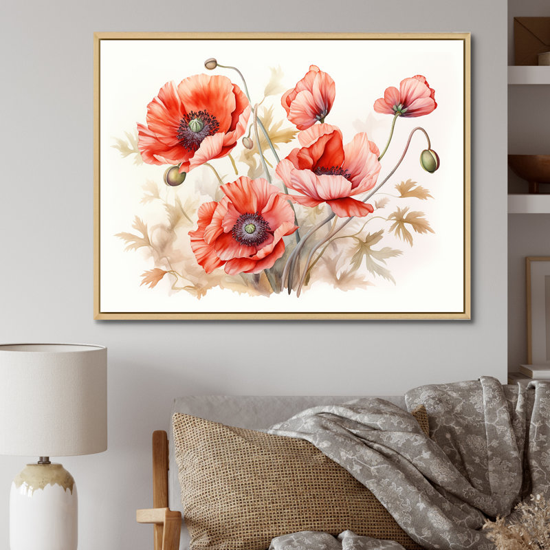 Charme des coquelicots dans Winter Delight I, Cadre naturel flottant, H 30 po x l 40 po x P 1,5 po