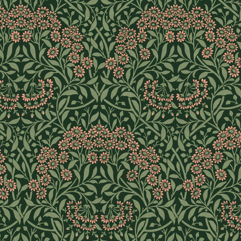 William Morris Michaelmas Daisy Midnight Wallpaper, Green
