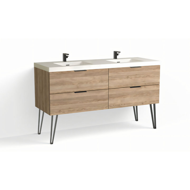 Avila 60" W Freestanding Double Bathroom Vanity with Dawson Leg, Gloss White/Single, Biondo, Matte Black