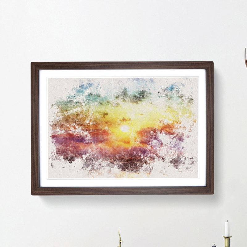 Rainbow Sunset Over the Ocean - Picture Frame Painting Print, Walnut Framed, 33cm H x 45cm W x 2cm D