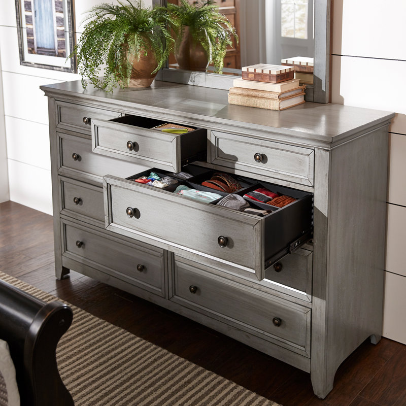 Shelby 66" W 9-Drawer Dresser with Ball-Bearing Glides, Antique Gray