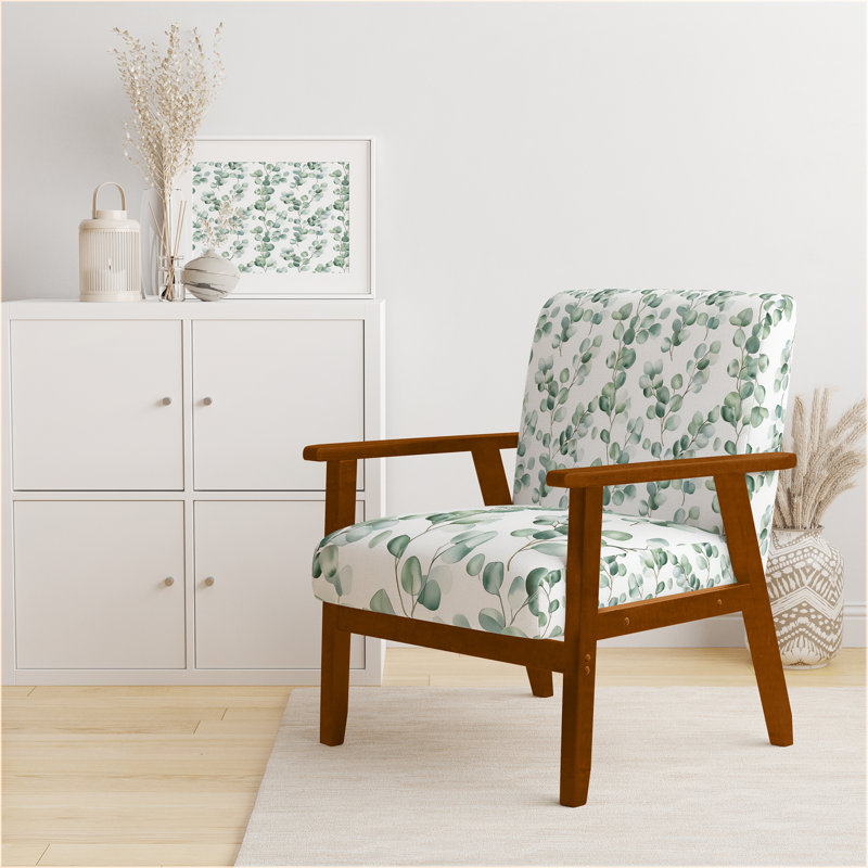 Chaise d'appoint Coastal - Fauteuil Eucalyptus Air Green, Accoudoirs carrés bruns