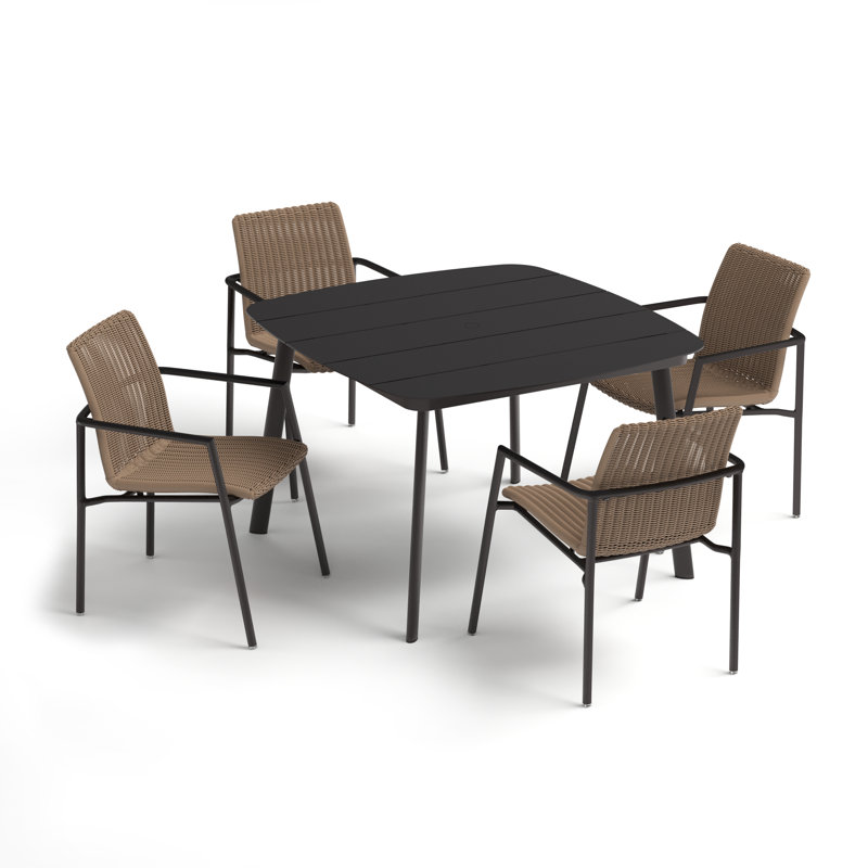 Orso And Eiland 4 - Person Square 45" Long Powder Coated Aluminum Outdoor Dining Set