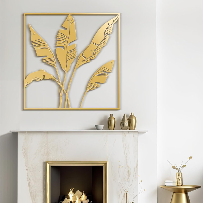 Banana Leaves Minimalist Modern Abstract Wall Accent Sculpture Hanging Decoration Metal Wall Decor, 30" H x 30" W x 0.05" D