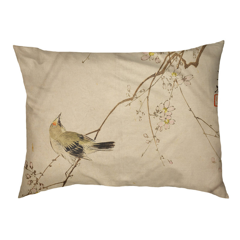 Coussin rétro pour chien en aquarelle et fleur d’oiseau japonais Carmean, Petit (l 29,5 po x P 19,5 po x H 2,5 po)