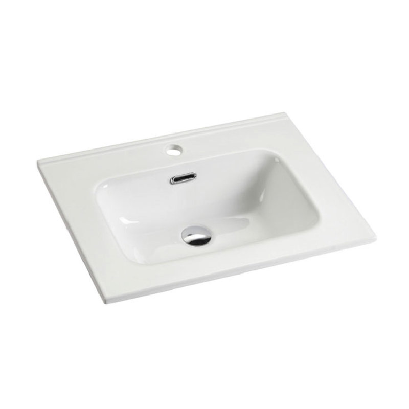 Lavabo moderne en céramique blanche brillante pour salle de bain - Conception intégrée, rehausse l'attrait visuel du lavabo, aux égratignures et aux ébréchures
