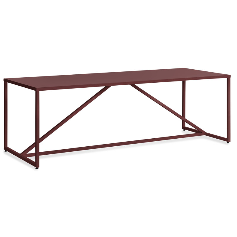Strut Walnut Wood Dining Table, Oxblood, 35" W x 75" L, Standard (29" Height)