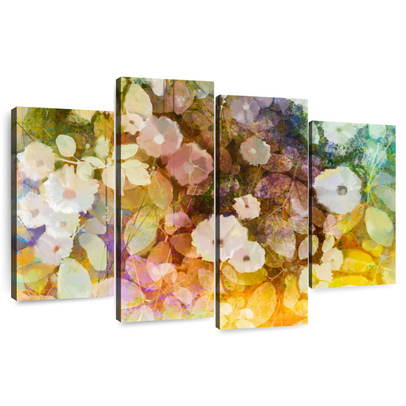 Fleurs blanches abstraites, H 42 po x l 68 po