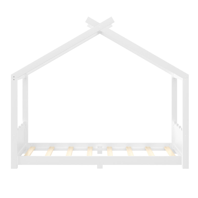 Lit simple au sol avec lattes de soutien, cadre de lit en bois massif pour enfants, sans sommier ni structure d'ouverture, blanc