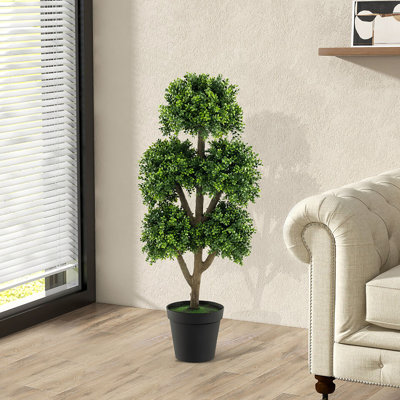 Primrue 45 Inch Artificial Boxwood Topiary Ball Tree Fake 5 Ball Topiary Tree For Home