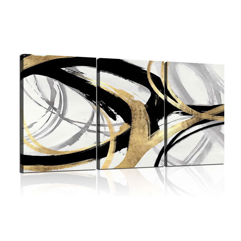 3Pcs Framed Abstract Wall Art Gold Lines Picture Canvas Prints Modern Line Prints Living Room Bedroom Office Poster Gallery Home Decor Ready To Hang