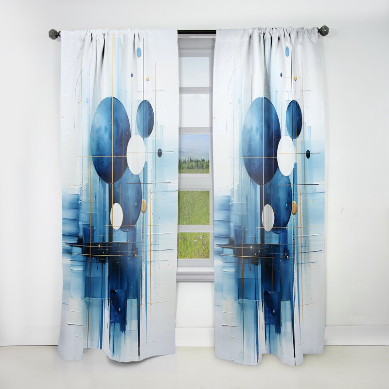 Formes nautiques bleues et blanches Leonora I - Rideau nautique - Velours obscurcissant - 1 panneau, L 52 po x L 120 po