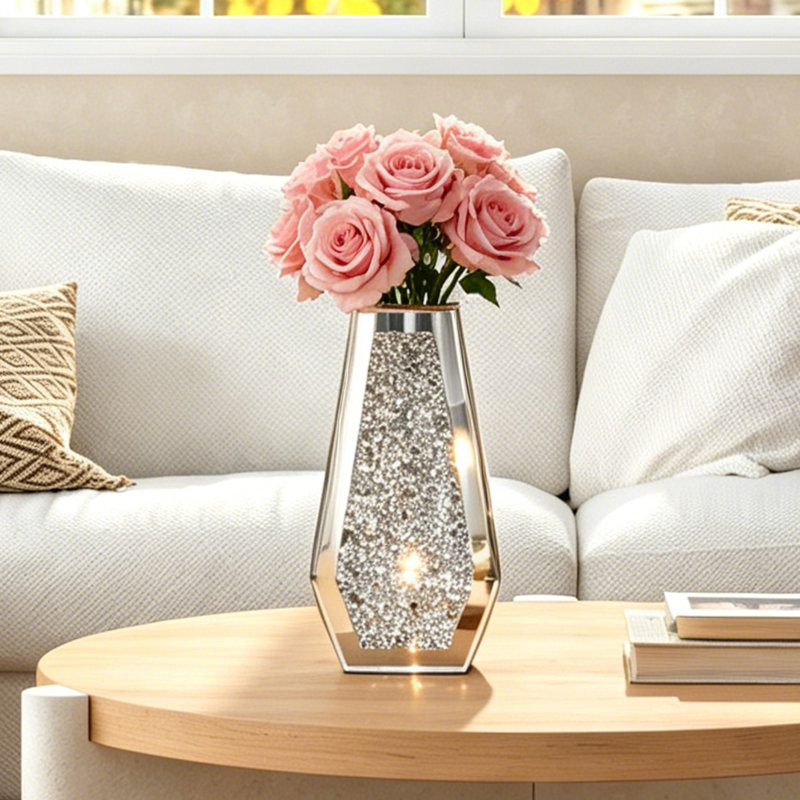 Cerrie Handmade Crystal Glass Table Vase, Silver
