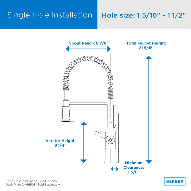 Kinzie Pre-Rinse Single Handle Spring Spout Kitchen Faucet, Stainless Steel