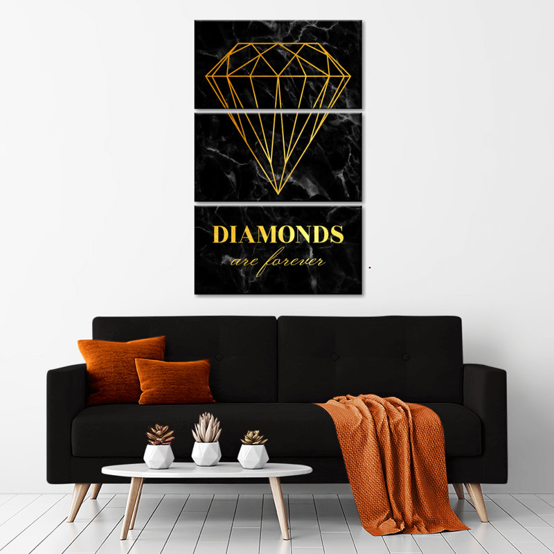 Forever Diamonds Typographie - 3 pièces sur toile tendue, H 38 po x l 24 po x P 1,25 po