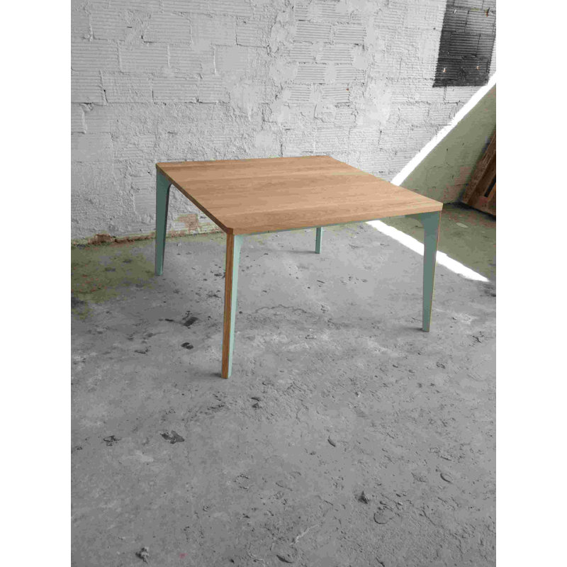 Vintme Square Solid Oak Dining Table, Ragg Brown/Light Oak