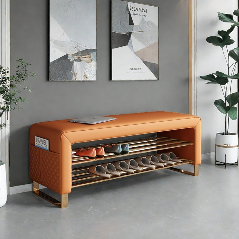 Banc à chaussures 47,2 po, Doré / orange