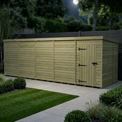 Total Sheds 20ft x 7ft Pent Garden Shed - Single Door - No Windows - Pressure Treated Timber - UK Manufactured