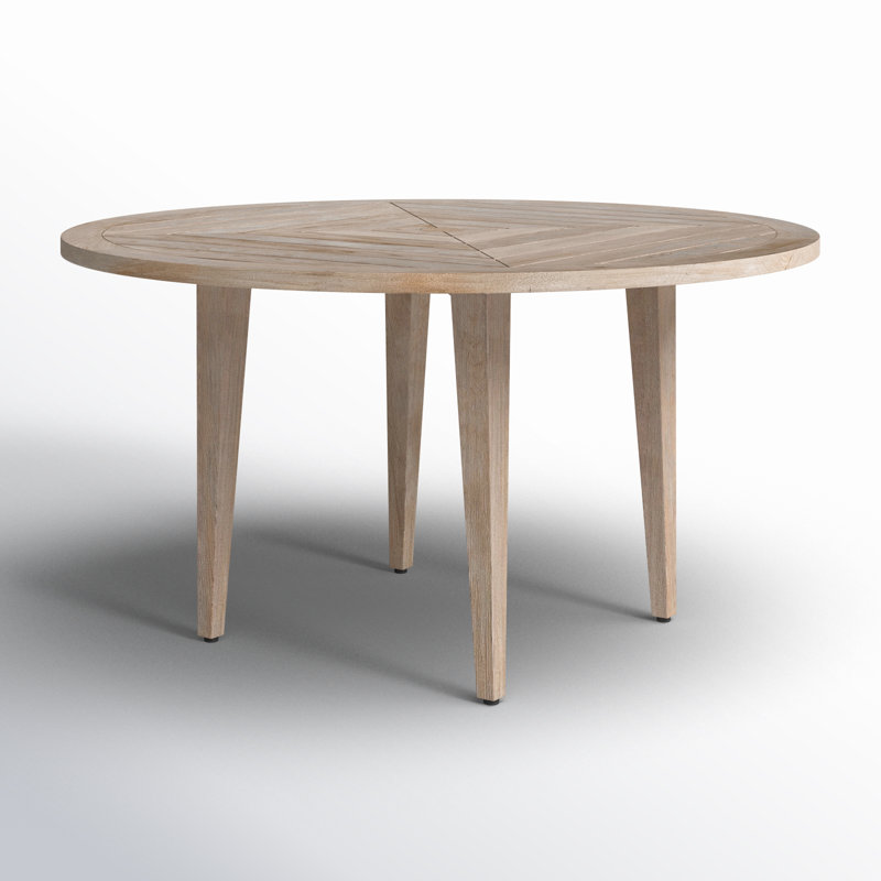 Weathered Teak Round Outdoor Dining Table with Umbrella Hole