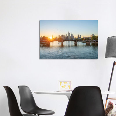 Frankfurt Am Main Skyline At Sunset, Hesse, Germany by Jan Becke - Wrapped Canvas Print