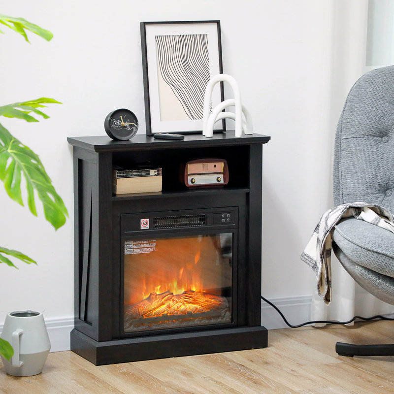 Foyer électrique 27 po avec cadre de cheminée, foyer encastrable remplaçable 1400W avec bûche réaliste et effet de flamme, télécommande