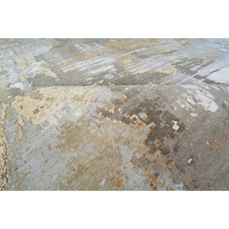 Abstract Area Rug in Gray/Brown/Ivory, null, Rectangle 5' x 8'