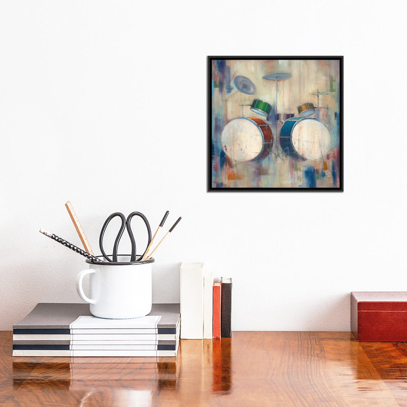 « tambours », impression sur toile, H 18 po x l 18 po x P 1,5 po, Toile avec cadre noir, Pas de tapis