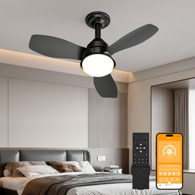 24.4 inch black ceiling fan with light 3 blades 6 speed dc motor dimmable led app and remote control flush mount 1 piece for bedroom living room covered patio abs and pc