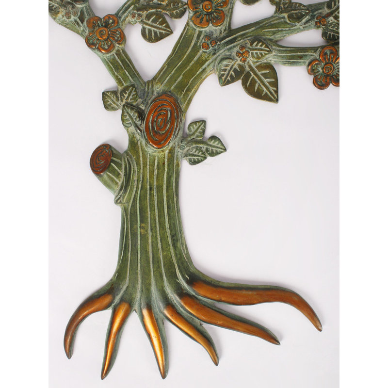 22 Inch Brass Tree of Life Wall Décor Green Patina and Gold Finish