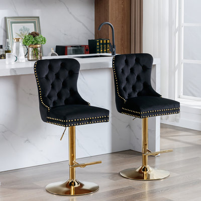 Tabourets pivotants épais en velours à hauteur de siège réglable de 27 à 35 pouces, tabourets de bar rembourrés modernes avec dossier capitonné confortable pour un pub à la maison et un îlot de cuisine