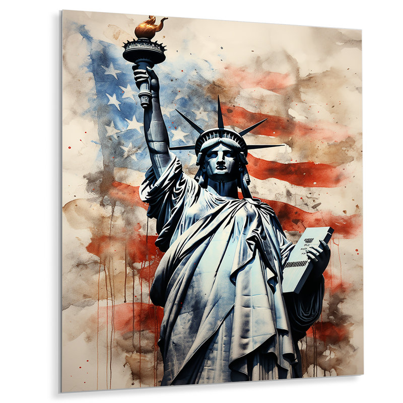 Statue rétro de la liberté - drapeau États-Unis, art mural en métal, H 20 po x l 12 po x P 1 po
