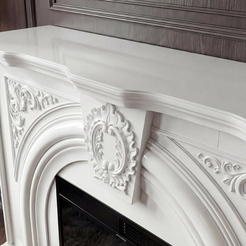 Foyer électrique traditionnel en bois peint blanc avec manteau de cheminée sculpté, 24 po Insert, radiateur 1500 W, télécommande