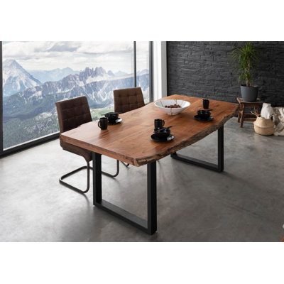 Esstisch mit Metallgestell und Tischplatte aus Massivholz