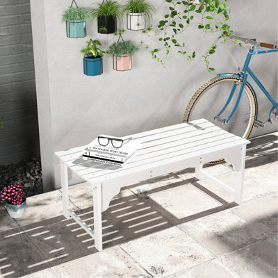 Banc de jardin en bois, banc de parc extérieur avec siège à lattes, banc de véranda sans dossier avec siège incurvé pour véranda, jardin, bord de piscine, terrasse, blanc