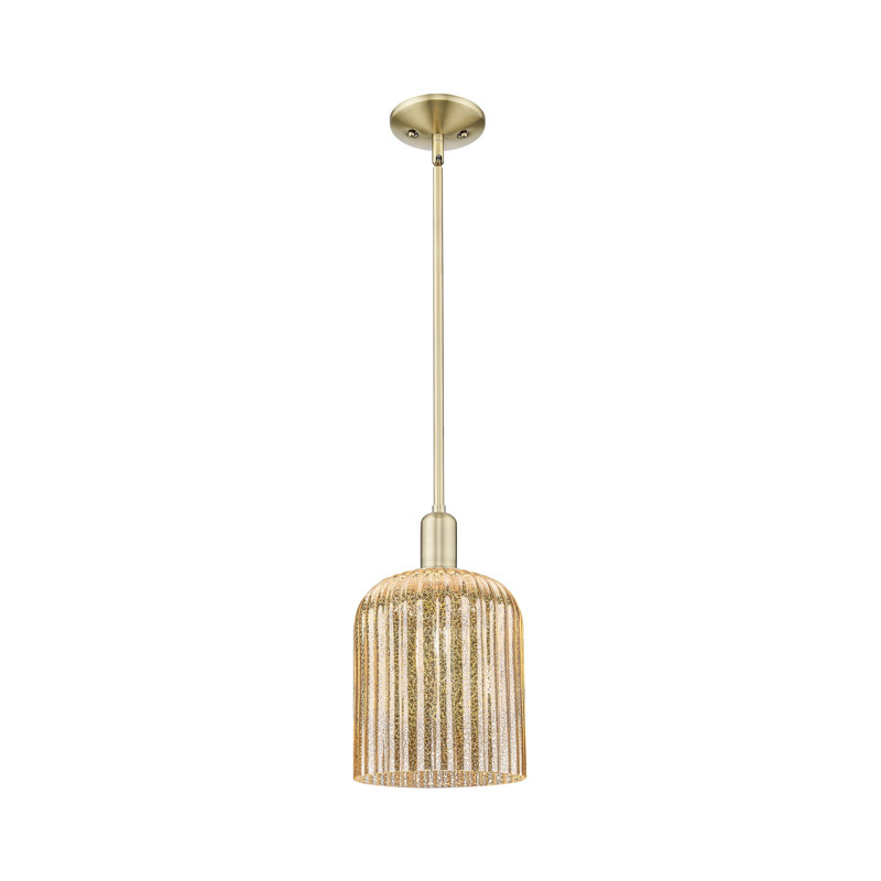 Downtown Urban - Voile de mariée - Mini-luminaire suspendu 1 tige, H 13,25 po x l 8 po x P 8 po, Mercure, Laiton antique